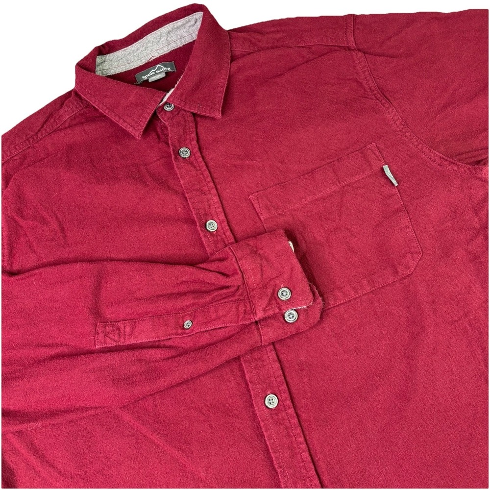 Eddie Bauer Men Large Flannel Button-Up Shirt Rust Red Heavyweight Chamois